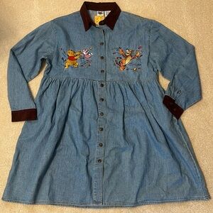 Vintage Winnie the Pooh denim with corduroy top button front and cuffs size L